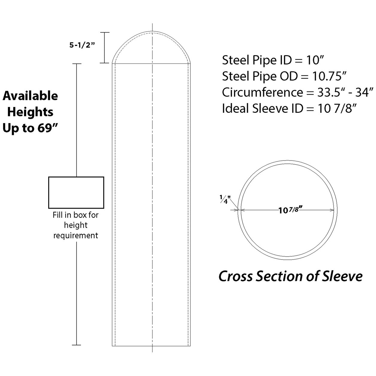 Round Top 11" Bollard Cover Heavy Duty