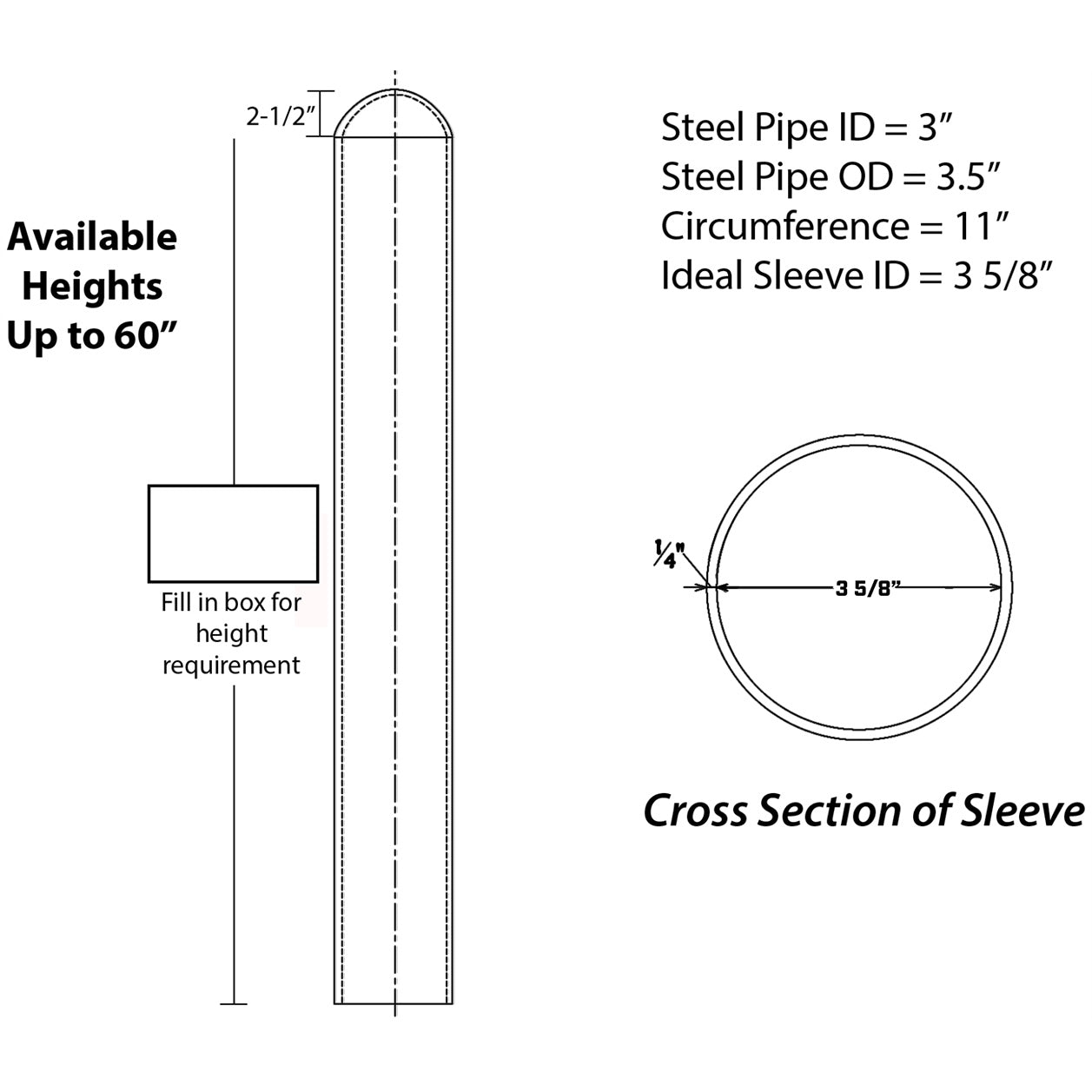 Round Top 3" Bollard Cover Heavy Duty
