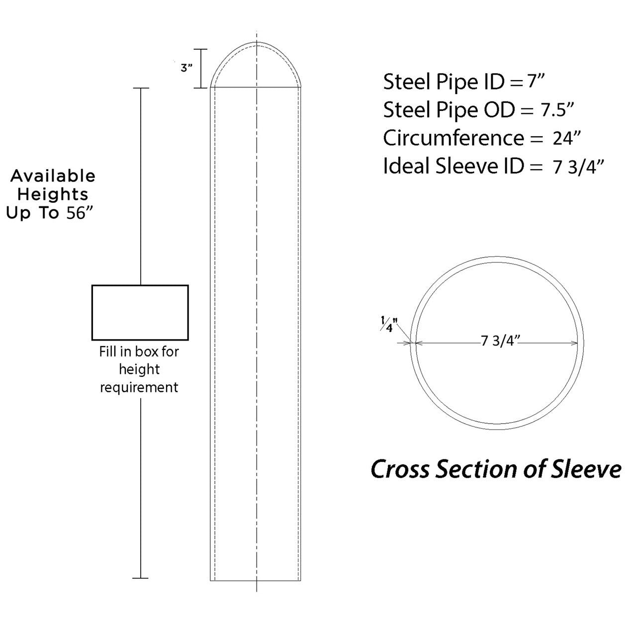 Round Top 7" Bollard Cover Heavy Duty