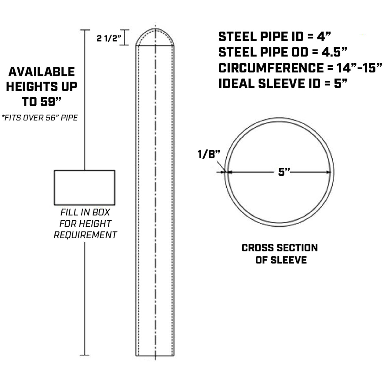 Round Top 4" Bollard Cover Standard 60" Long