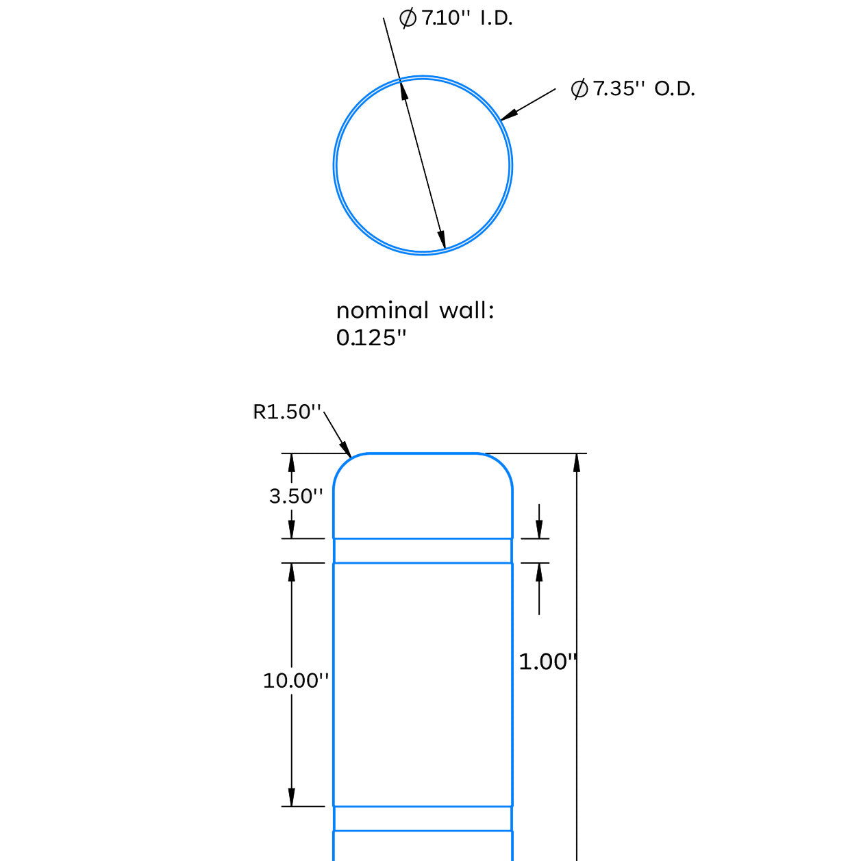 Flat Top 7" Bollard Cover 52" Long