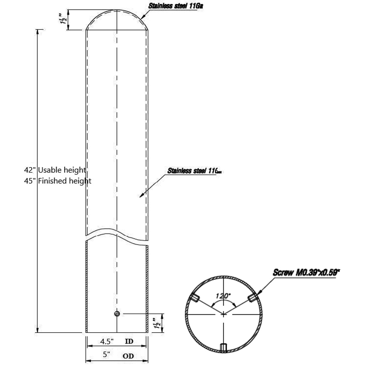 5" Stainless Steel Bollard Cover