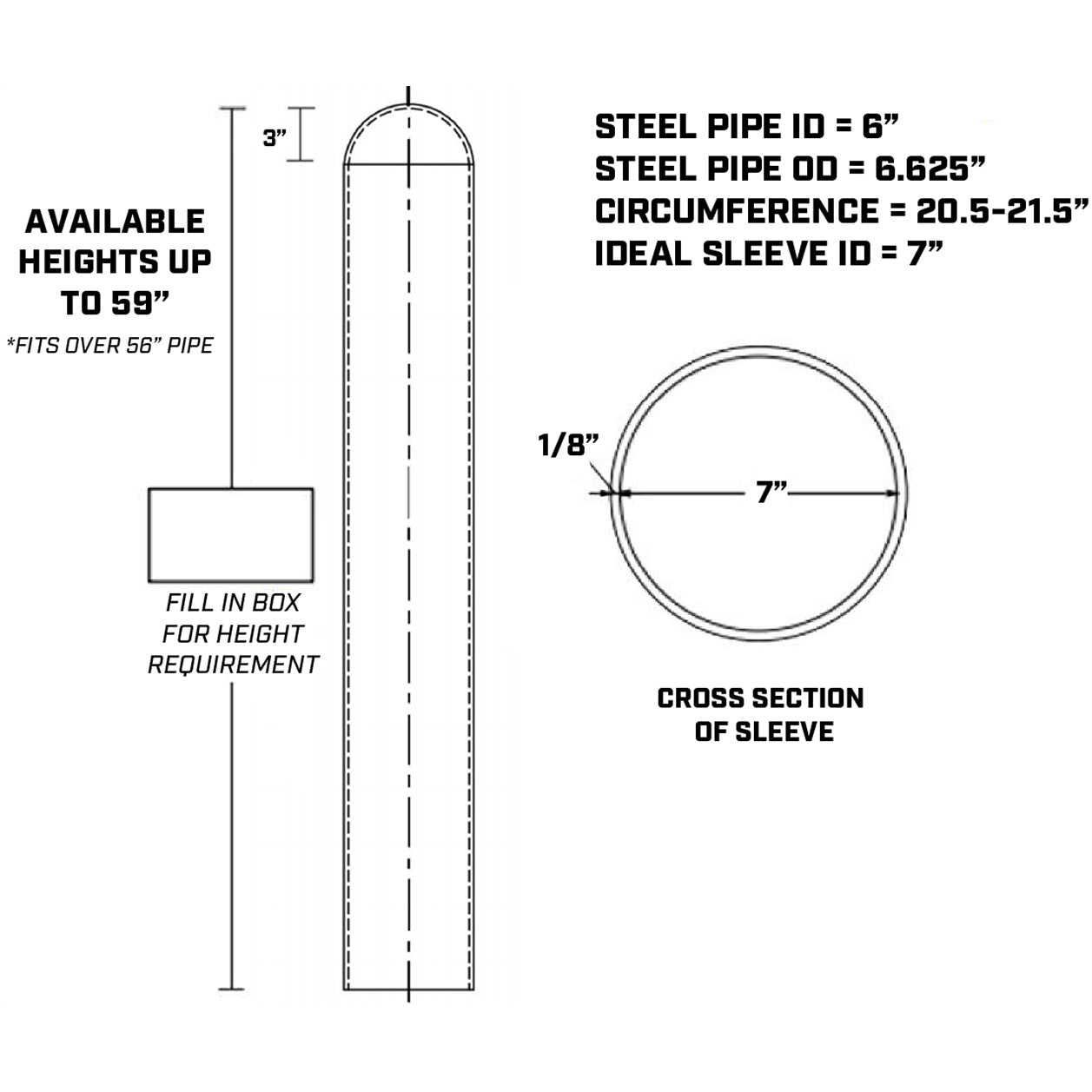 Round Top 6" Bollard Cover Standard 52" Long