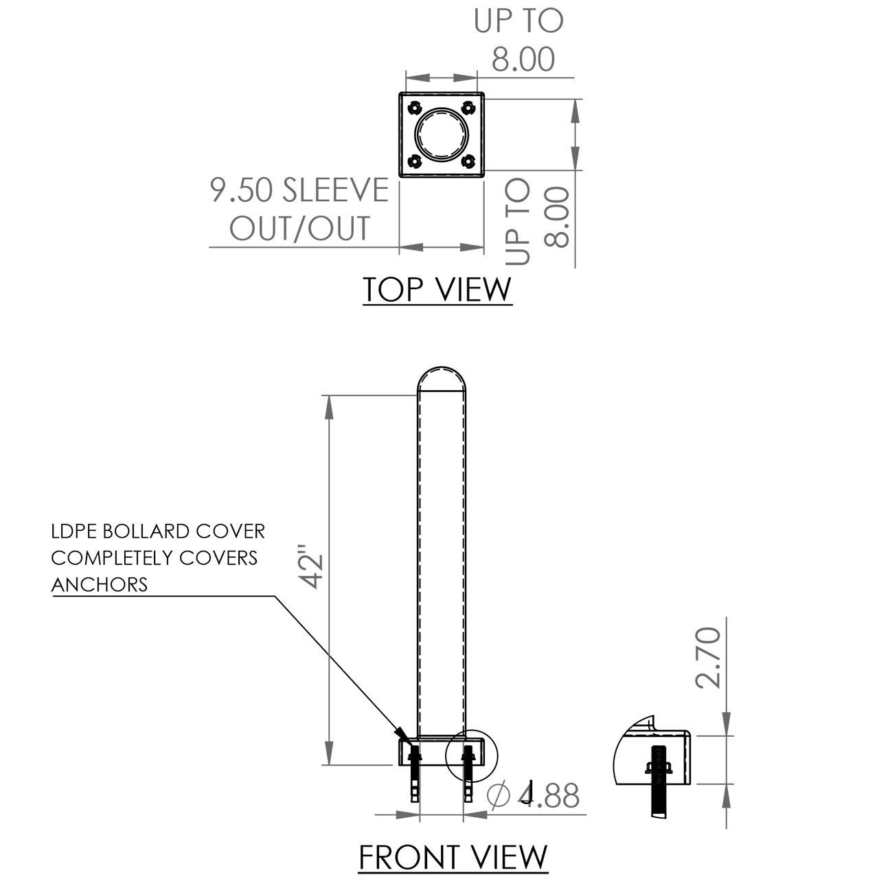 Round Top Plated 6" Bollard Cover